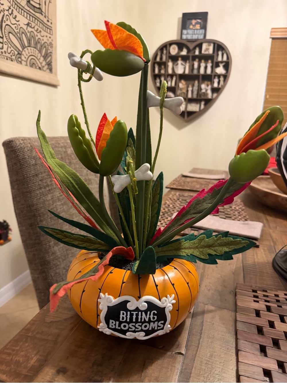 Halloween Orange 'Biting Blossoms' Pumpkin Floral Accent - Home Accents